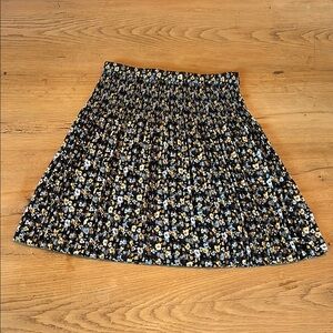 NWOT Floral Pleated Skirt - Black Yellow Light Blue Crème Navy Color Size EU 36